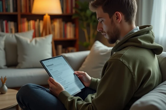 Personne utilisant une tablette pour accéder facilement à toutes les pages d'un site web en un clic